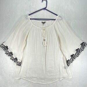 Unique‎ Spectrum Peasant Top Bell Sleeve Tassel Tie White Blouse 1X